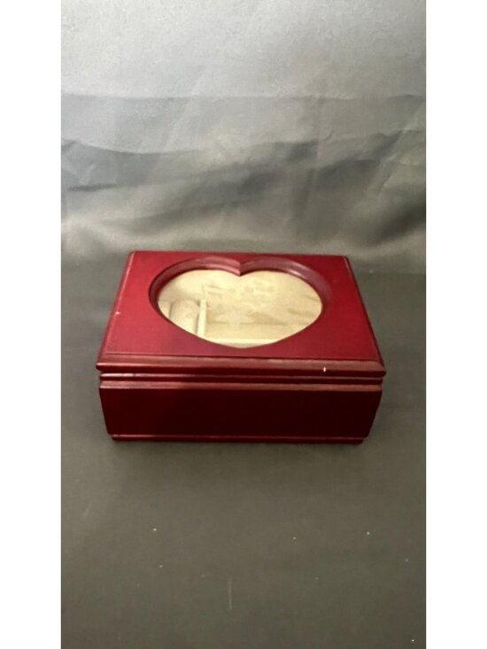 King Wood Company Other - Heart-Shaped Wooden Jewelry Box With Glass Lid & Compartments